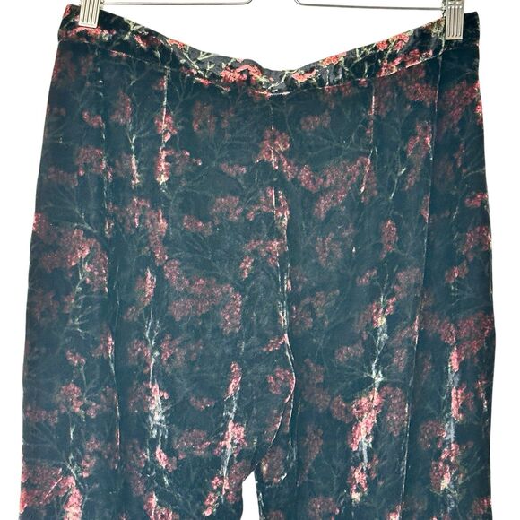NWT Zara L The Charlotte black wide leg velvet floral trouser pants  Black Red - Picture 8 of 13